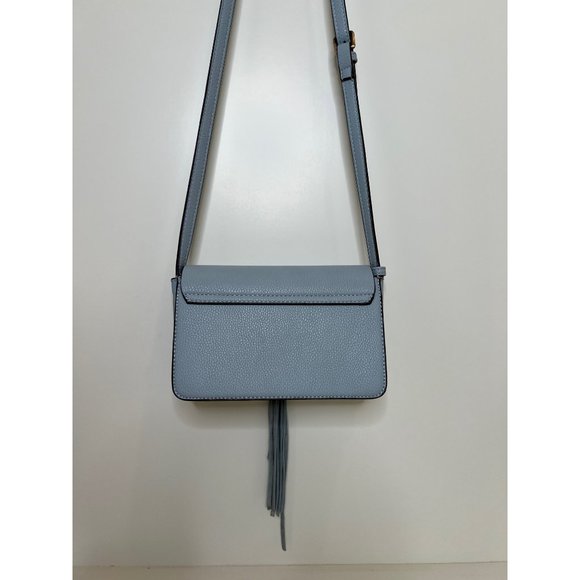 Anthropologie blue vegan shoulder handbag with tassel adjustable strap - Picture 5 of 11